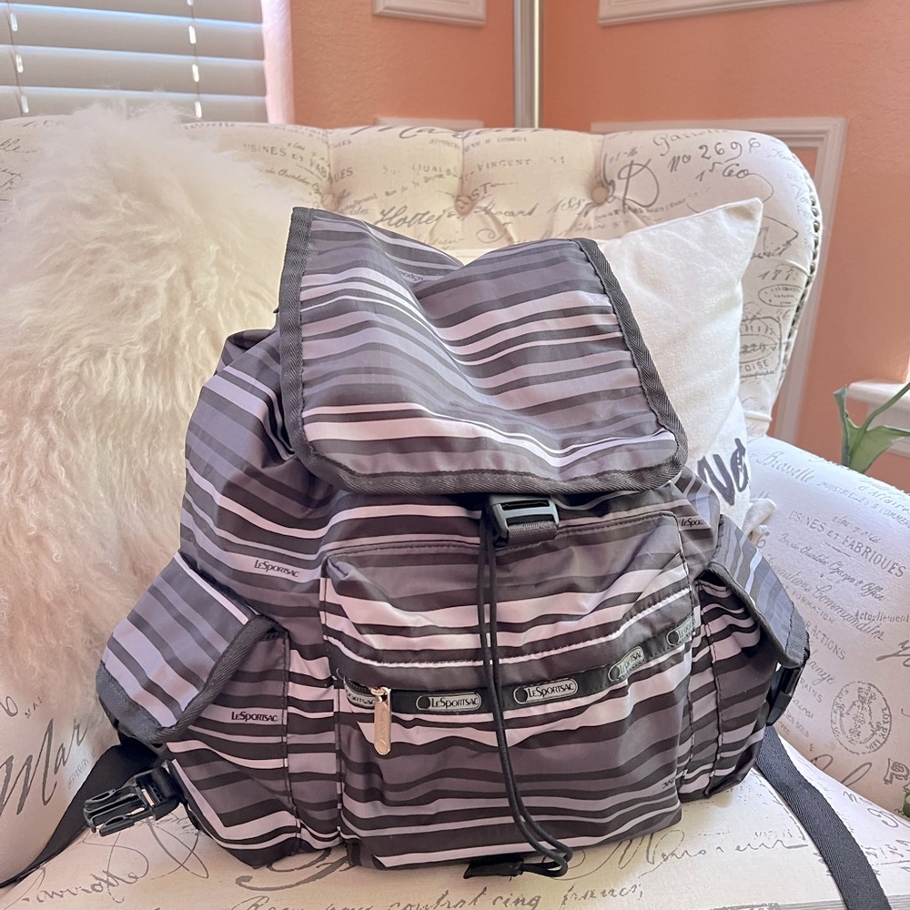 LeSportsac Grey Strip Backpack